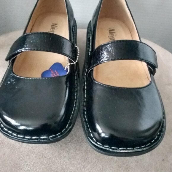 ALEGRIA BLACK CHUNKY MARY JANE SHOES LEATHER STRAP WORK SIZE 39 - Picture 10 of 10